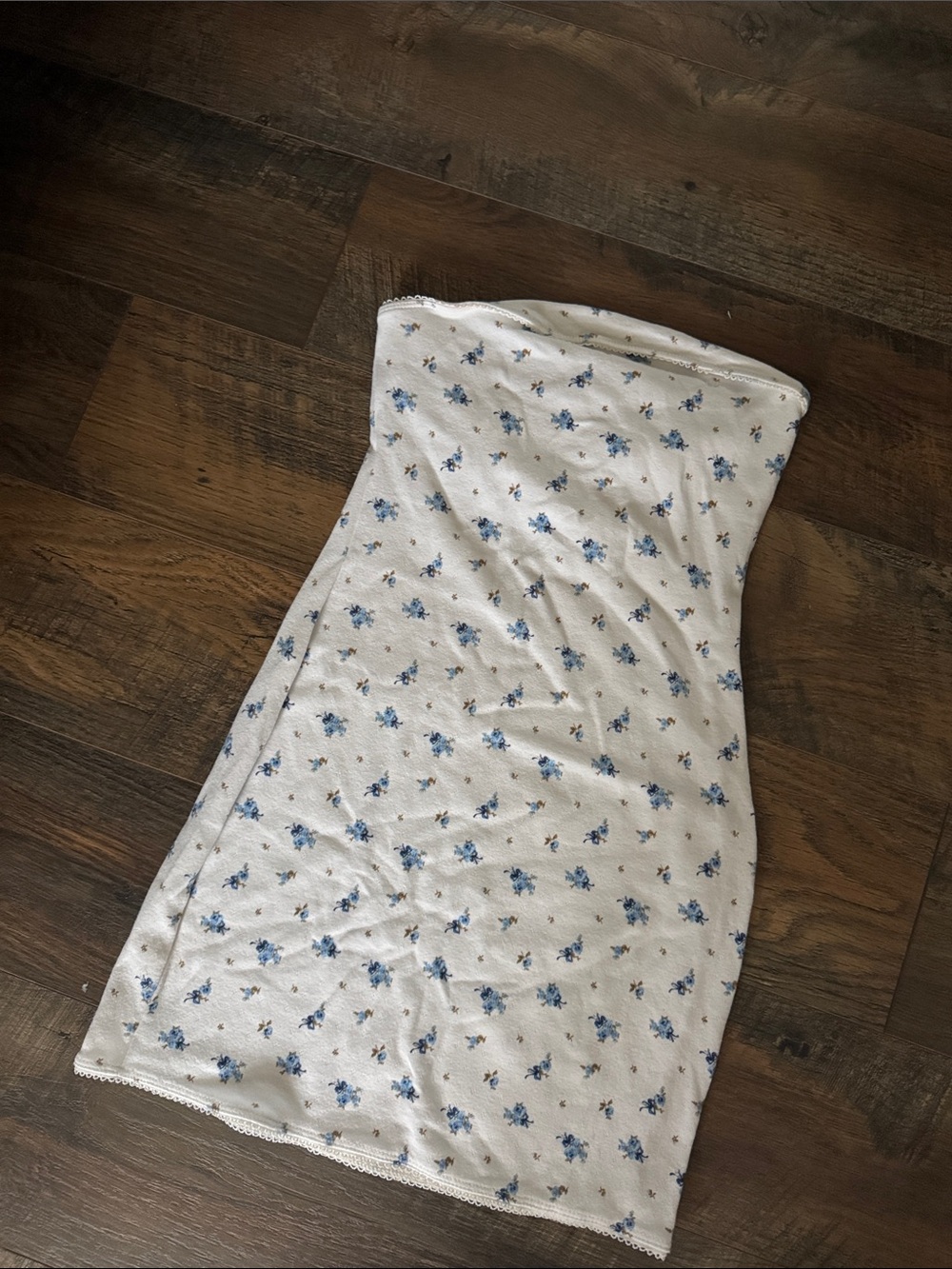 Fashion Nova White Strapless Tube Dress with Blue Floral Print